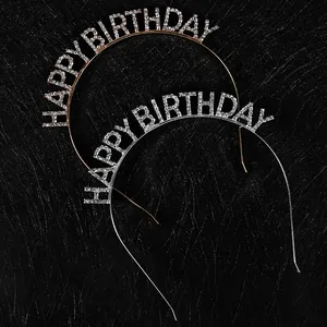 Ensemble de serre-têtes Happy Birthday scintillants en or et argent sur fond noir
