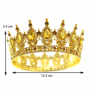 Couronne de mariée baroque dorée avec gemmes ambrées et diamants, diamètre 12,5 cm