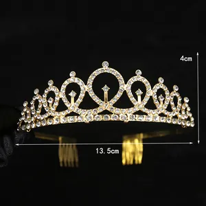Elegant gold birthday crown with sparkling white rhinestones and side combs for women