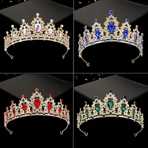Baroque Rhinestone Crown Tiara For Girls Princess Wedding Birthday Party Performance Alloy Crystal Bridal Hair Jewelry