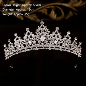 Elegant silver bridal crown with rhinestones, 5.5cm height and 15cm diameter hair accessory