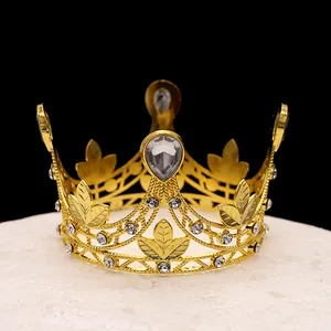 Alloy Rhinestone Leaf Crown Tiara Mini Gold Silver Rose Gold Black For Birthday Cake Decoration Wedding Party Girls Hair Accessory