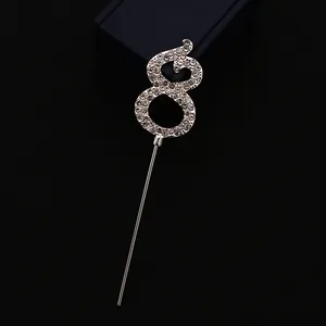 Topper per torta numero 8 in argento con strass scintillanti e scatola regalo
