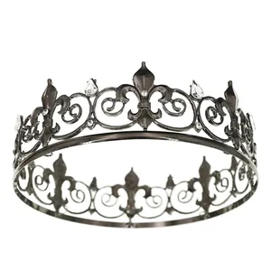 Detailed close-up of a vintage full round crown with fleur-de-lis motifs and crystals