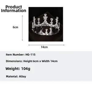 Detailed specs of the 14cm wide silver baroque crown with rhinestones and alloy frame