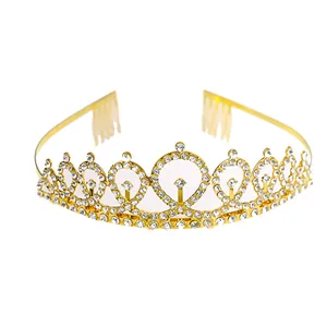 Gold rhinestone birthday crown headband with combs for women and girls hair accessory