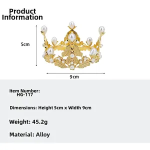 Detailed view of the gold tiara cake topper with size 5x9cm and material alloy specs