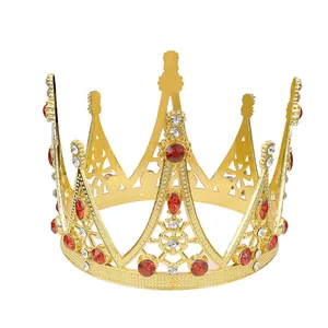 Couronne baroque dorée avec gemmes rouges et cristaux pour mariée ou décoration gâteau