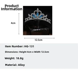 Dimensions détaillées du diadème princesse avec gemmes bleues et strass pour filles