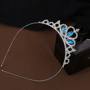 Diadème élégant en alliage argenté avec cristaux bleus et strass pour filles