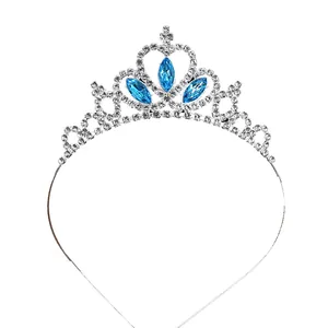 Serre-tête diadème étincelant pour filles avec gemmes bleues et strass blancs brillants