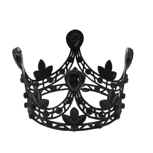 Gothic black alloy crown with leaf pattern and teardrop artificial gemstones