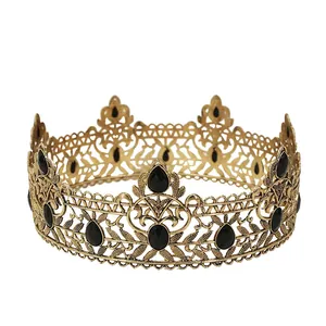 Baroque Gold Alloy Rhinestone Crown Tiara For Wedding Birthday Party Pageant Retro Royal King Queen Headpiece Hair Accessories