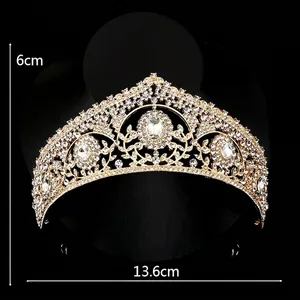 Golden Baroque crown for women with crystals, 6cm high and 13.6cm wide, weight 102.5g
