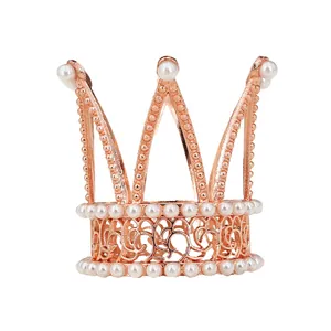Elegant rose gold alloy crown with pearls for party birthday cakes and hair styling