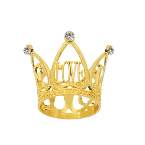 Mini gold cake topper crown with LOVE lettering and rhinestones for party decoration