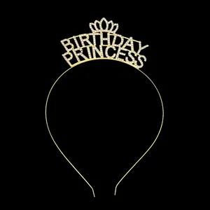 Cerchietto a tiara dorato Birthday Princess con strass lucidi per feste ed eventi