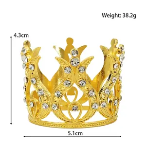 Golden alloy cake topper crown for children with sparkling white rhinestones 4.3cm high