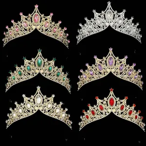 Kids Princess Crystal Crown Tiara Baroque Alloy Rhinestone Gold Headband For Wedding Birthday Party Girls Hair Accessories