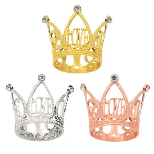 Mini Crown Cake Topper Alloy Rhinestone Love Letter Decoration For Birthday Wedding Party Gold Silver Rose Gold Ornament