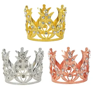 Mini Rhinestone Crown Cake Topper For Birthday Party Decorations Elegant Metal Hollow Princess Tiara Hair Accessory For Girls Women