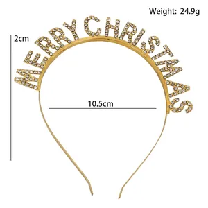 Funkelndes goldfarbenes Merry Christmas Stirnband für Mädchen mit Strass auf Weiß