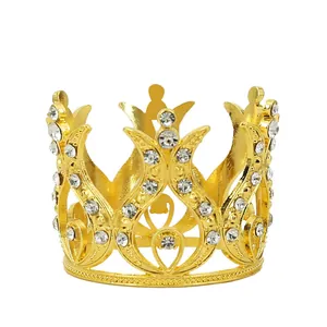 Mini gold crystal tiara crown with rhinestones for cake topper or child hair accessory