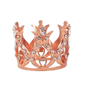 Elegant rose gold crown with rhinestones for cake topper or party hair accessories