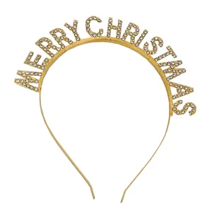 Goldenes Merry Christmas Stirnband mit glitzernden Strasssteinen für festliche Mädchen