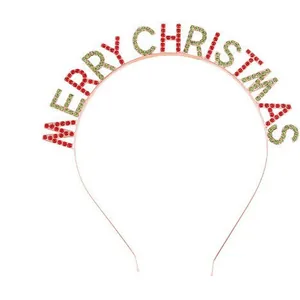 Fröhliche Weihnachten Strass Krone Haarband Legierung Festliche Buchstaben Haarschmuck Dekorative Party Zubehör Für Damen Mädchen