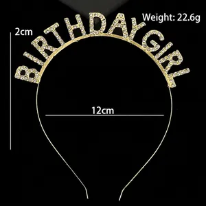 Birthday Girl Haarreif aus Gold mit Kristallen, 12cm breit und 2cm hoch für Partys
