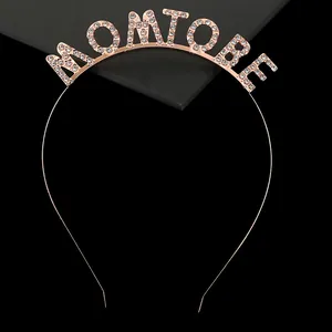 Cerchietto MOM TO BE in oro rosa con strass per baby shower e feste celebrative