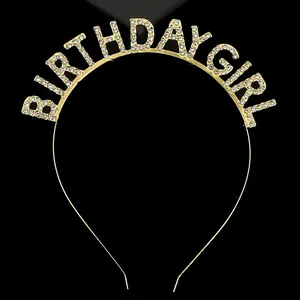 Goldenes Birthday Girl Stirnband mit weißen Strasssteinen für Geburtstagsfeiern