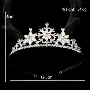 Silver crystal snowflake tiara crown for girls party with iridescent AB rhinestones