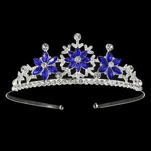 Snowflake Crystal Tiara Crown For Girls Silver Alloy Rhinestone Princess Headband For Birthday Party Wedding Christmas Jewelry