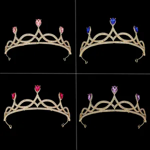 Bridal Tiara Crown For Women Vintage Gold Alloy Rhinestone Water Drop Crystal Wedding Pageant Birthday Princess Hair Accessories