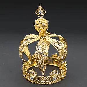 Elegant gold hollow crown with crystals for cake decoration and luxury home ornament