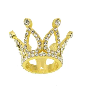 Golden crown cake topper with sparkling crystals for elegant party decoration and gifts