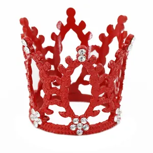 Corona rotonda rossa in lega con strass per decorazione torta di compleanno bimbi