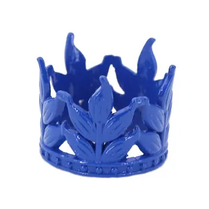 Vibrant royal blue crown-shaped leaf tiara decoration with a metallic glossy finish