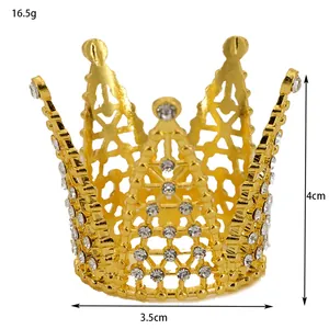 Golden crown cake topper with sparkling crystals for children birthday party decorations