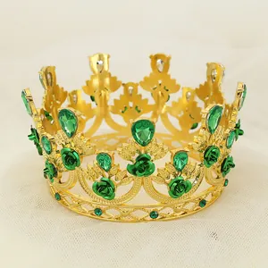 Luxury Alloy Gold Crown With Rhinestone Rose Flower Decoration For Birthday Cake Wedding Party Girls Hair Accessories