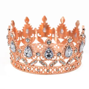 Elegante corona in lega oro rosa con strass e gemme a goccia per decorazione torte