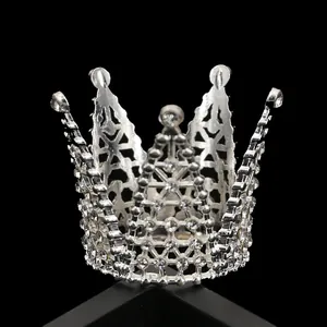 Silver mini crown decoration for cakes and hair with sparkling white rhinestones