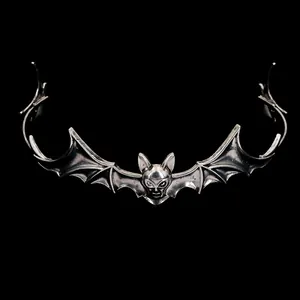 Gothic bat wing headband in antique silver finish for Halloween cosplay costume events