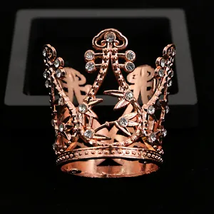 Rose gold crown with rhinestone leaf pattern for hair accessories or cake topper