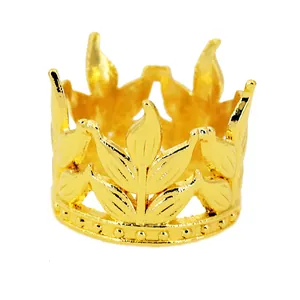 Gold plated leaf textured mini crown cake topper with elegant beaded base detail