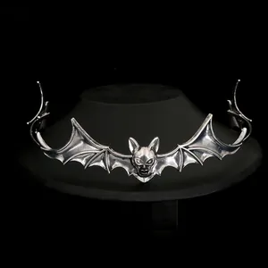 Gothic Vintage Silver Bat Wing Headband Vampire Costume Crown For Halloween Party Cosplay Women Alloy Hair Accessories