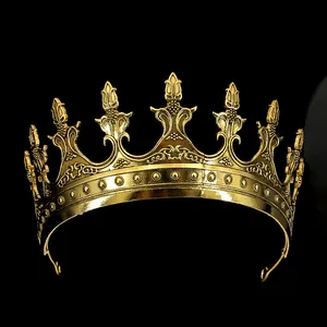 Coiffe Couronne en Alliage Style Palais Vintage Pour Hommes Femmes Baroque Rétro Or Argent Antique Tiare Pour Mariage Fête Performance