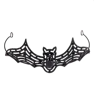 Gothic black bat crown headband with rhinestones for Halloween costume and party hair accessory